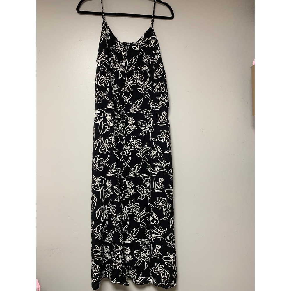 Uniqlo‎ Maxi Dress Womens L Black Excellent Floral Camisole Spaghetti Strap
